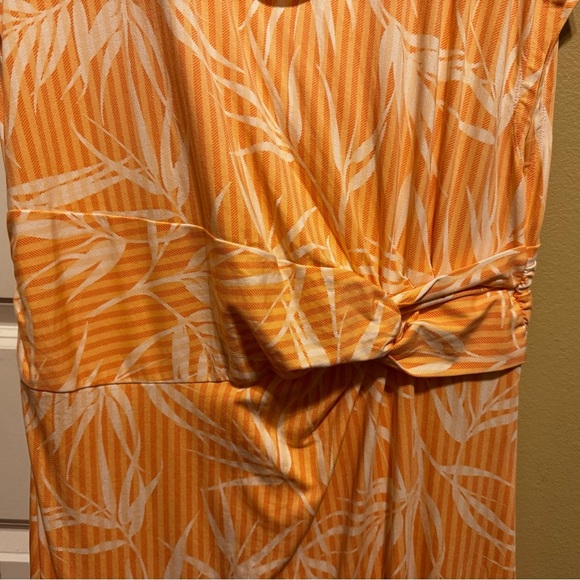 Lands’ End Women’s Faux Wrap Dress Coral Orange Tropical Stripe Print Sz XL/P 18 - Picture 4 of 12